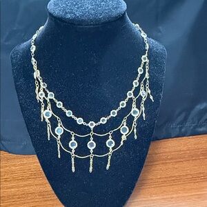 Gold-Tone Layered Necklace with clear stone Accents